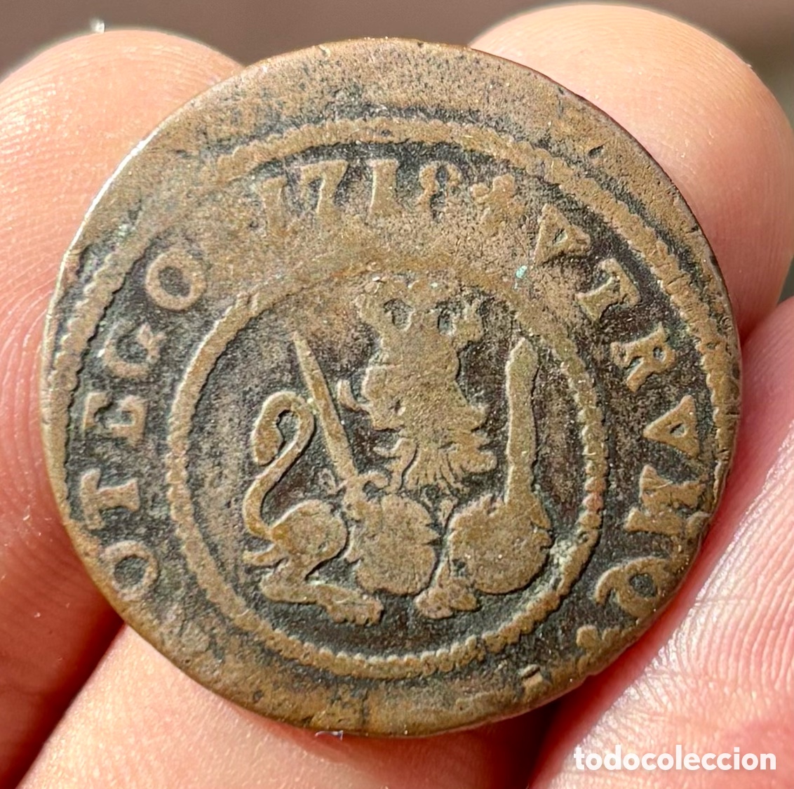 Monedas de Espa&ntilde;a: Moneda 4 Maravedis 1718 BARCELONA. FELIPE V