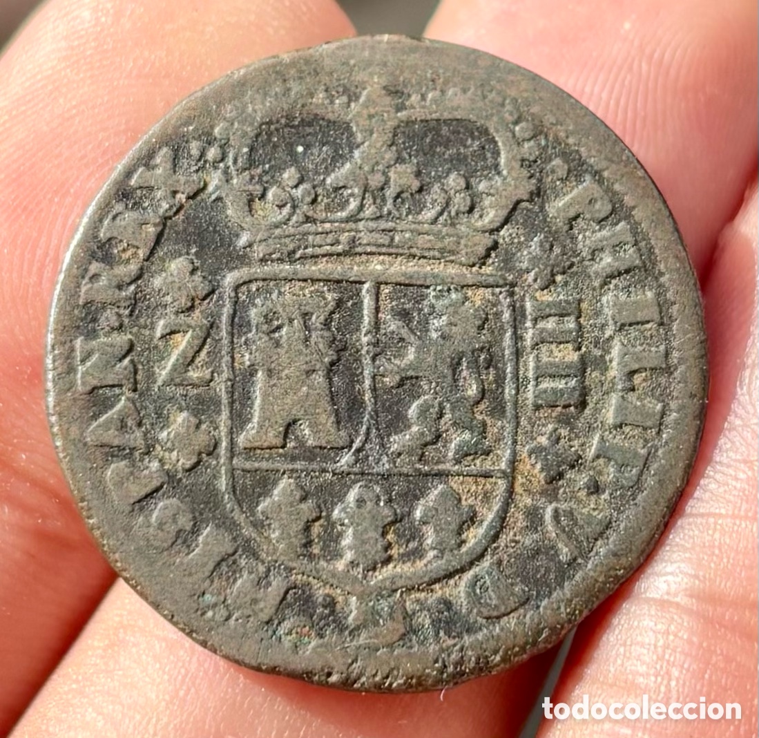 Monedas de Espa&ntilde;a: Moneda 4 Maravedis 1719 ZARAGOZA. FELIPE V