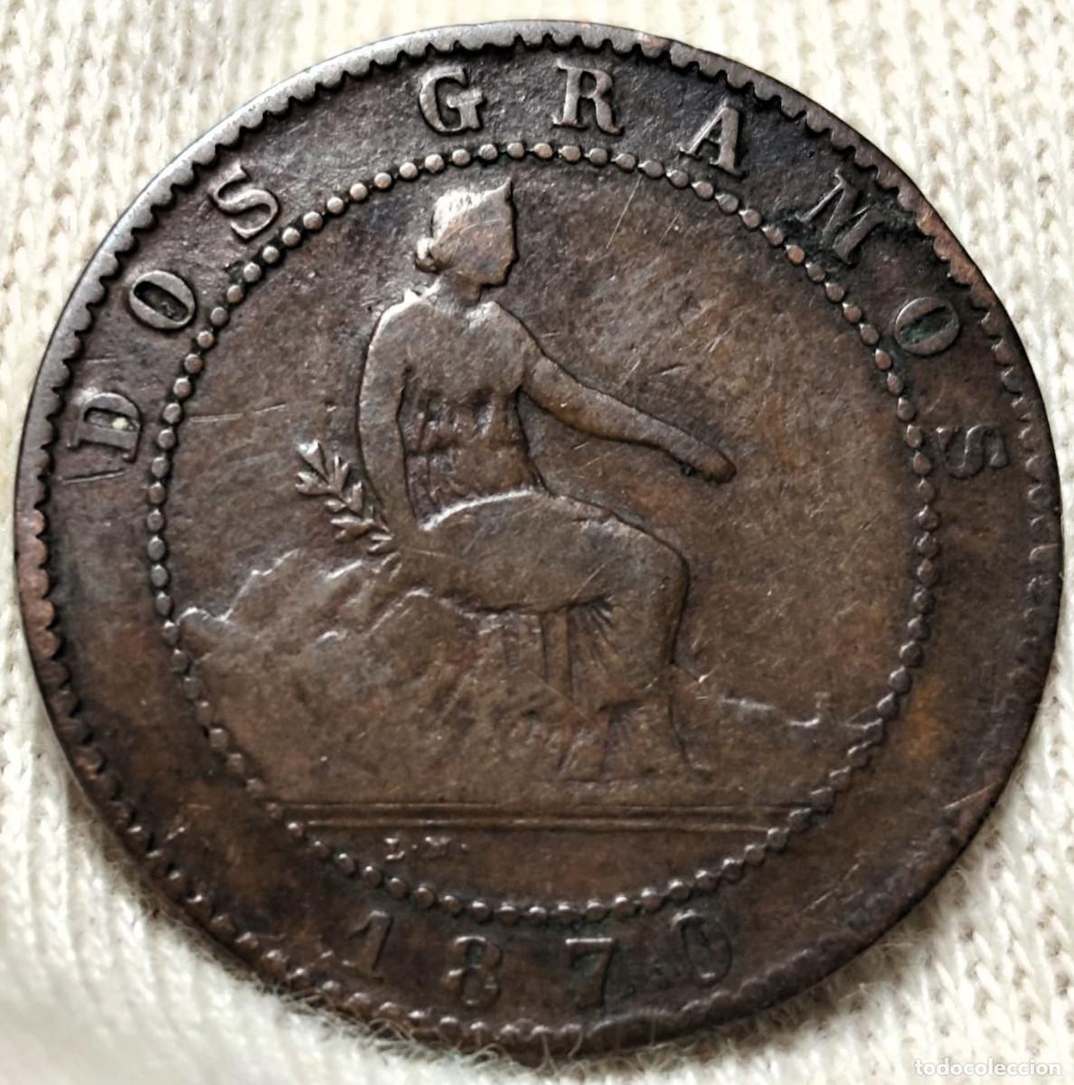 Monedas de España: España Gobierno Provisional 2 Céntimos 1870 OM Barcelona lote 863