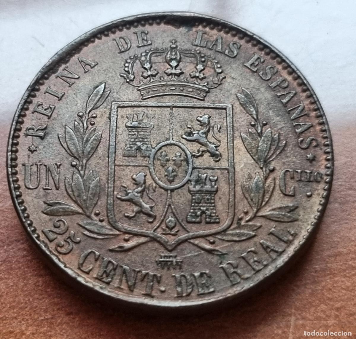 Monedas de Espa&ntilde;a: ISABEL 2&ordf; SEGOVIA 25 CENTIMOS DE REAL 1864 - Foto 2