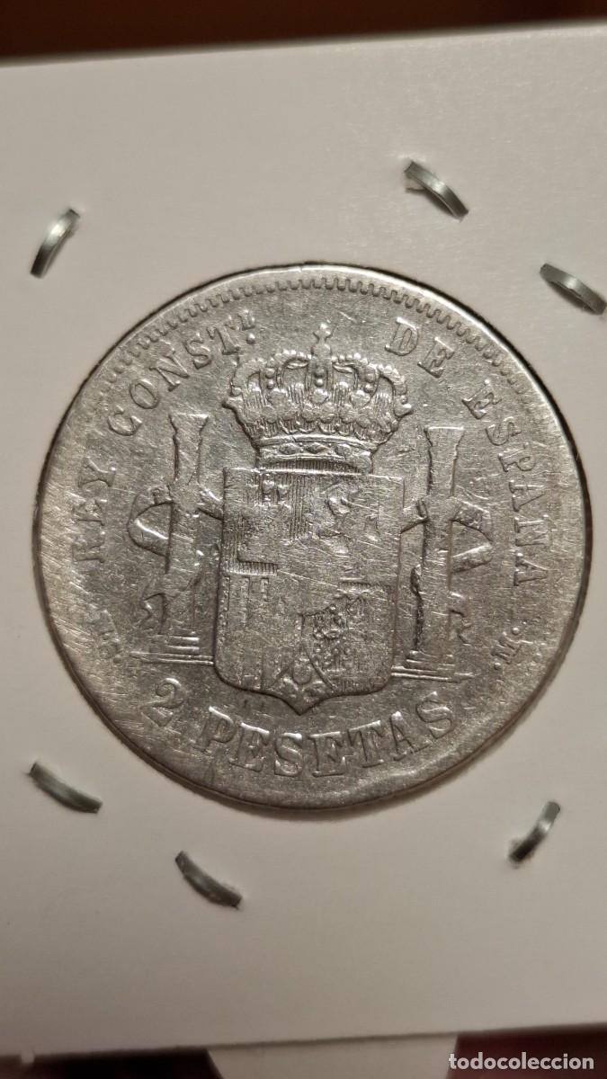 Monedas de Espa&ntilde;a: MONEDA DE 2 PESETAS DE ALFONSO XII DE 1883 - Foto 2