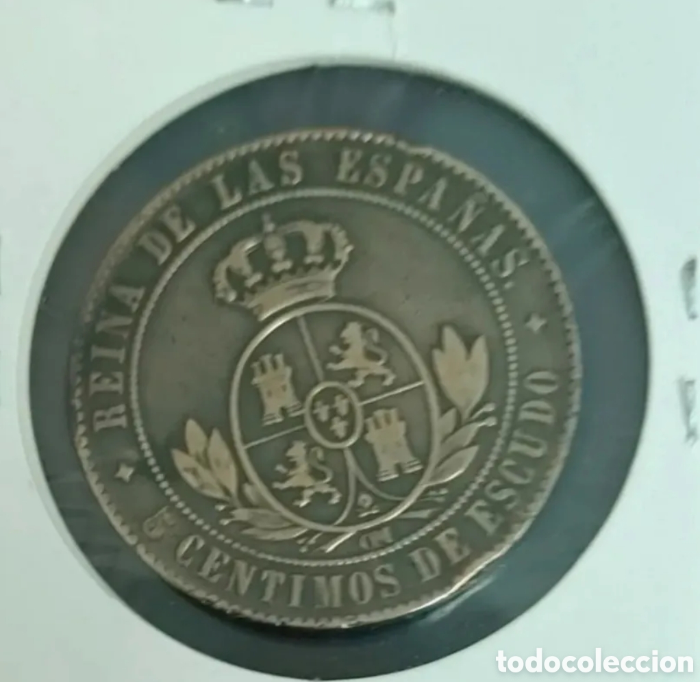 Monedas de Espa&ntilde;a: CINCO CENTIMOS DE ESCUDO ISABEL II DE 1868 EN EBC+++ - Foto 2