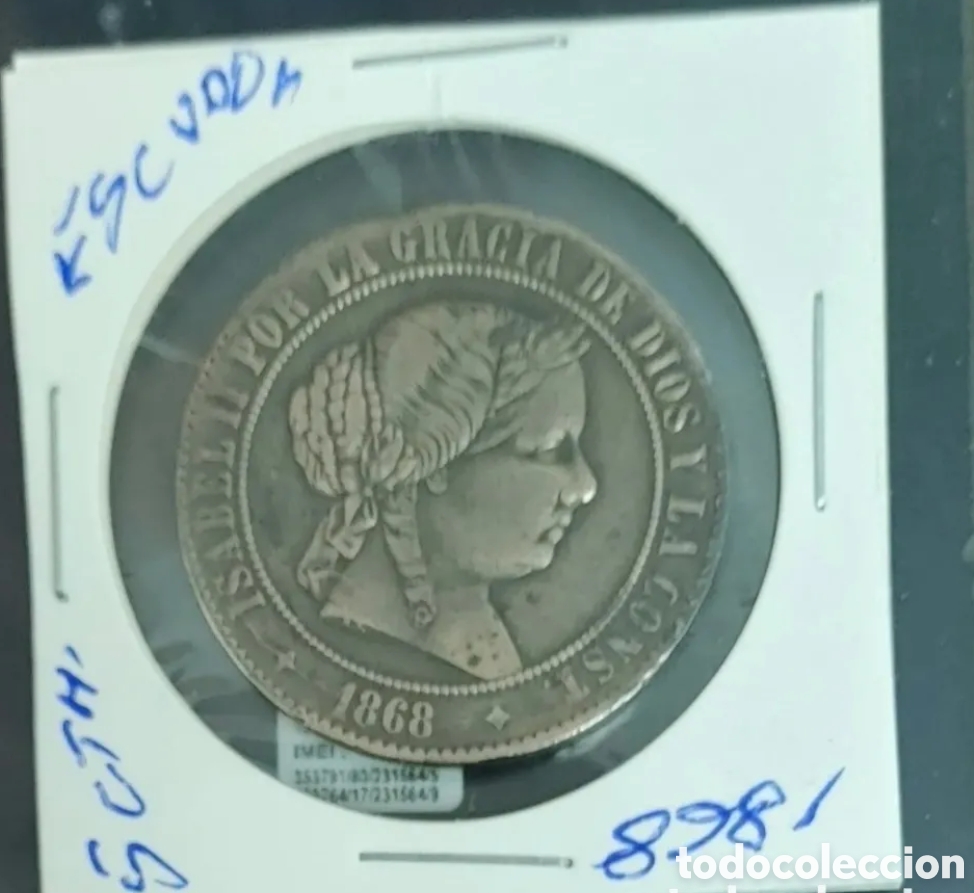 Monedas de Espa&ntilde;a: CINCO CENTIMOS DE ESCUDO ISABEL II DE 1868 EN EBC+++ - Foto 1