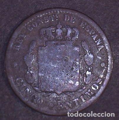 Monedas de Espa&ntilde;a: 5 centimos Alfonso XII a&ntilde;o 1877 - Foto 2