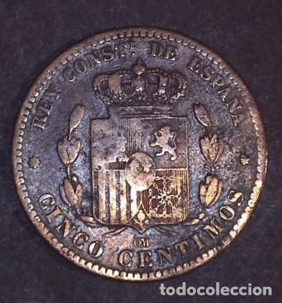 Monedas de Espa&ntilde;a: 5 centimos Alfonso XII a&ntilde;o 1879 - Foto 2