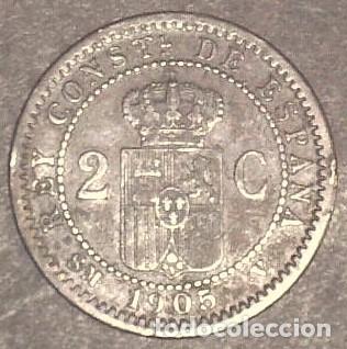 Monedas de Espa&ntilde;a: 2 centimos Alfonso XIII a&ntilde;o 1905 - Foto 2