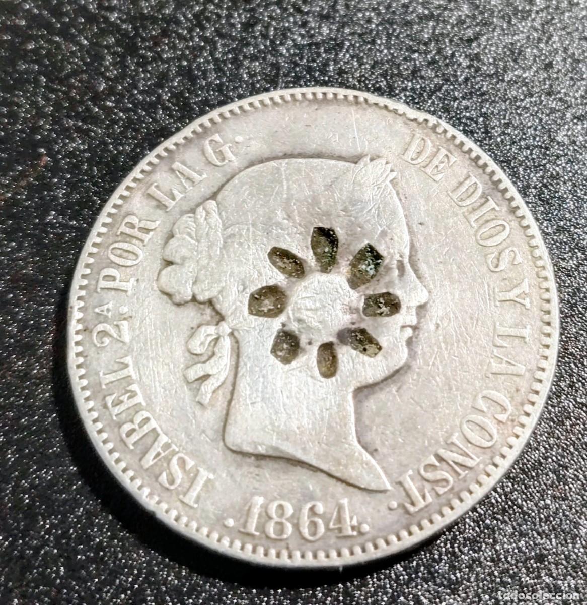 Monedas de Espa&ntilde;a: 10 Reales de Isabel II 1864 agujereada - Foto 1