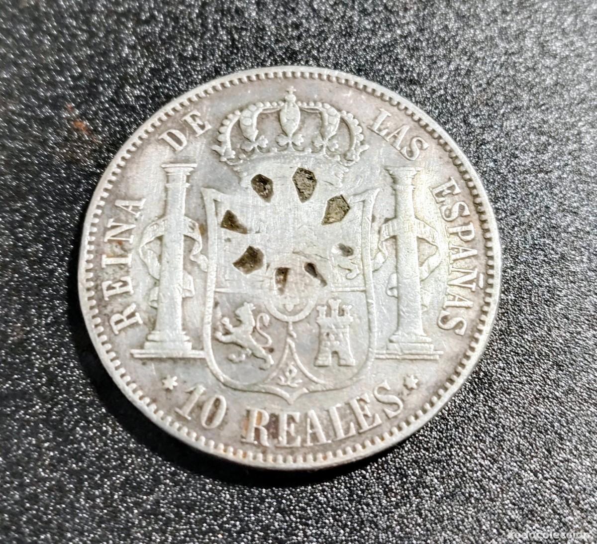 Monedas de Espa&ntilde;a: 10 Reales de Isabel II 1864 agujereada - Foto 2