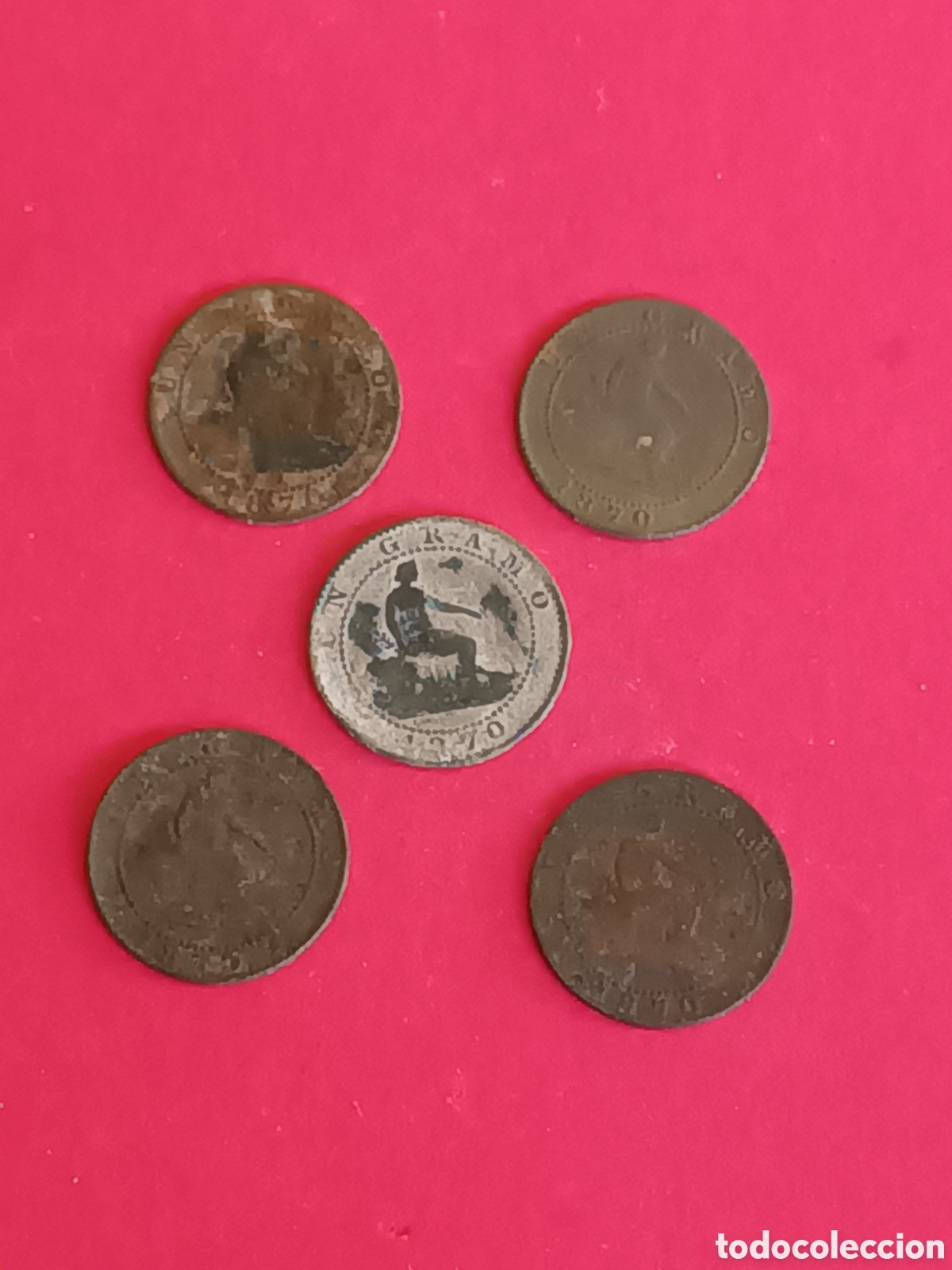 Monedas de Espa&ntilde;a: GOBIERNO PROVISIONAL. LOTE DE 5 MONEDAS DE 1 C&Eacute;NTIMO. 1870. - Foto 2