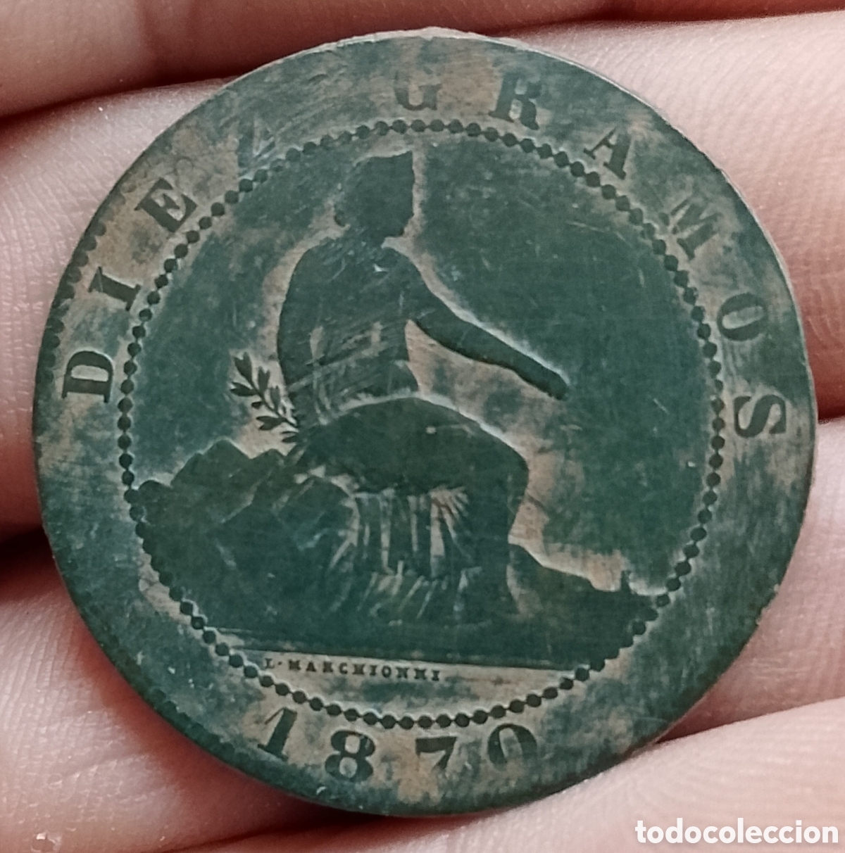 Monedas de Espa&ntilde;a: A-Gobierno Provisi&oacute;n 10 c&eacute;ntimos Barcelona 1870 - Foto 2