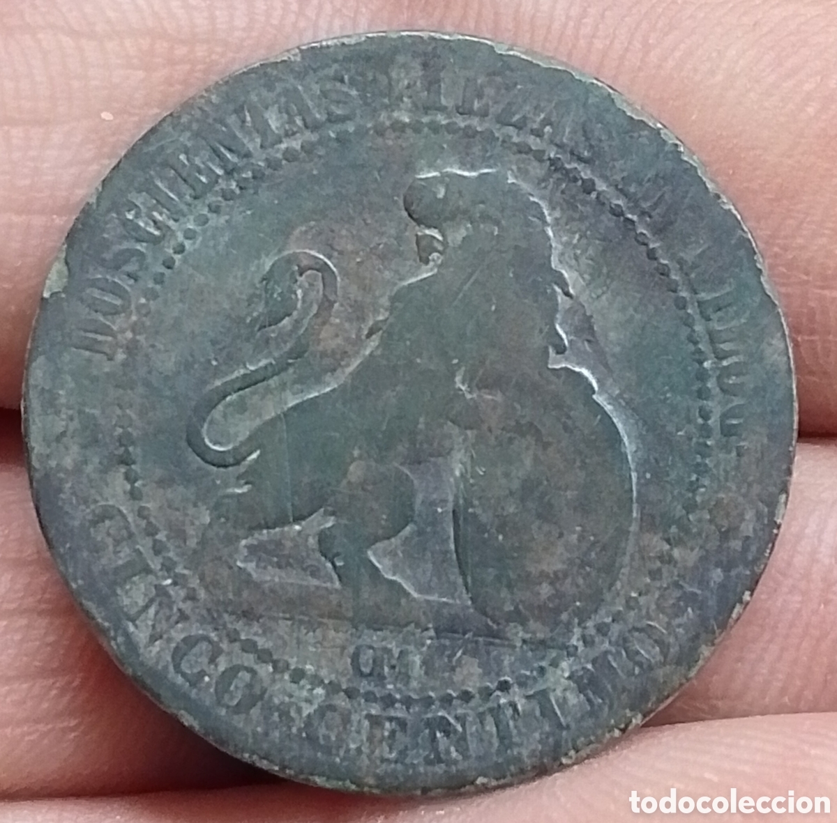 Monedas de Espa&ntilde;a: A-Gobierno Provisi&oacute;n 5 c&eacute;ntimos Barcelona 1870 - Foto 2