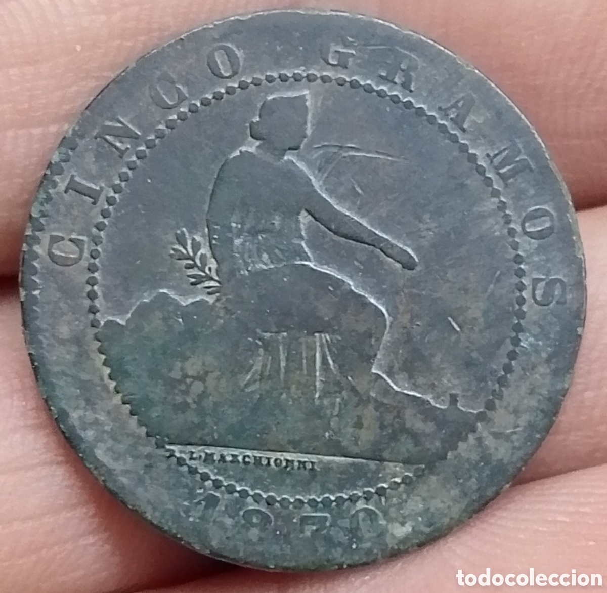 Monedas de Espa&ntilde;a: A-Gobierno Provisi&oacute;n 5 c&eacute;ntimos Barcelona 1870 - Foto 1