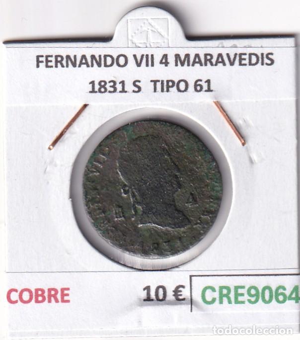Moedas de Espanha: CRE9064 MONEDA ESPA&Ntilde;A FERNANDO VII 4 MARAVEDIS 1831 S TIPO 61 COBRE
