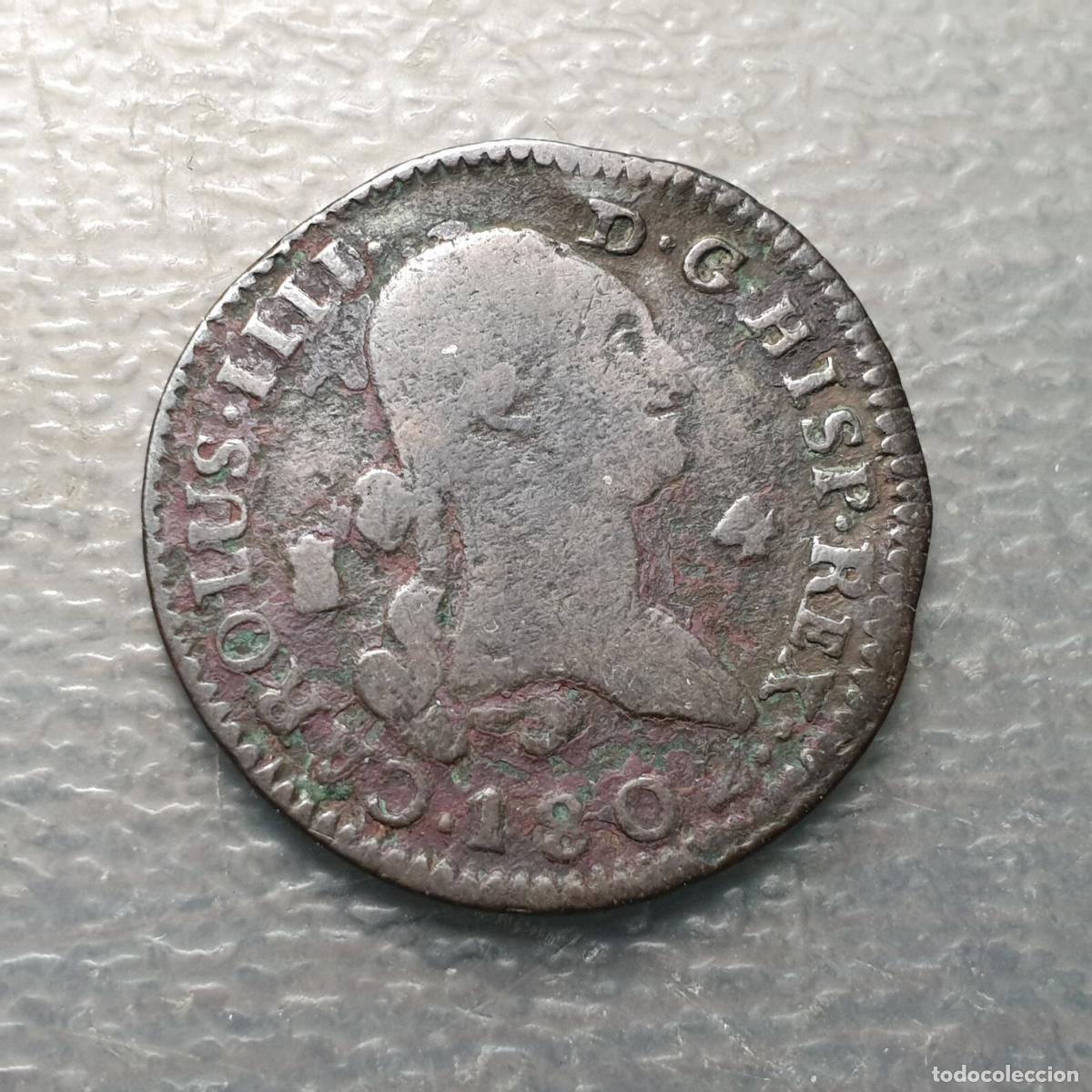 Coins of Spain: ESPA&Ntilde;A SEGOVIA CARLOS IV 4 MARAVEDIS 1802 BC/BC+