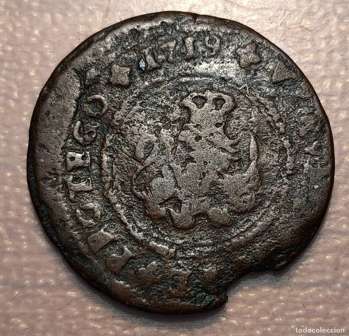 Coins of Spain: ESPA&Ntilde;A ZARAGOZA FELIPE V 4 MARAVEDIS 1719