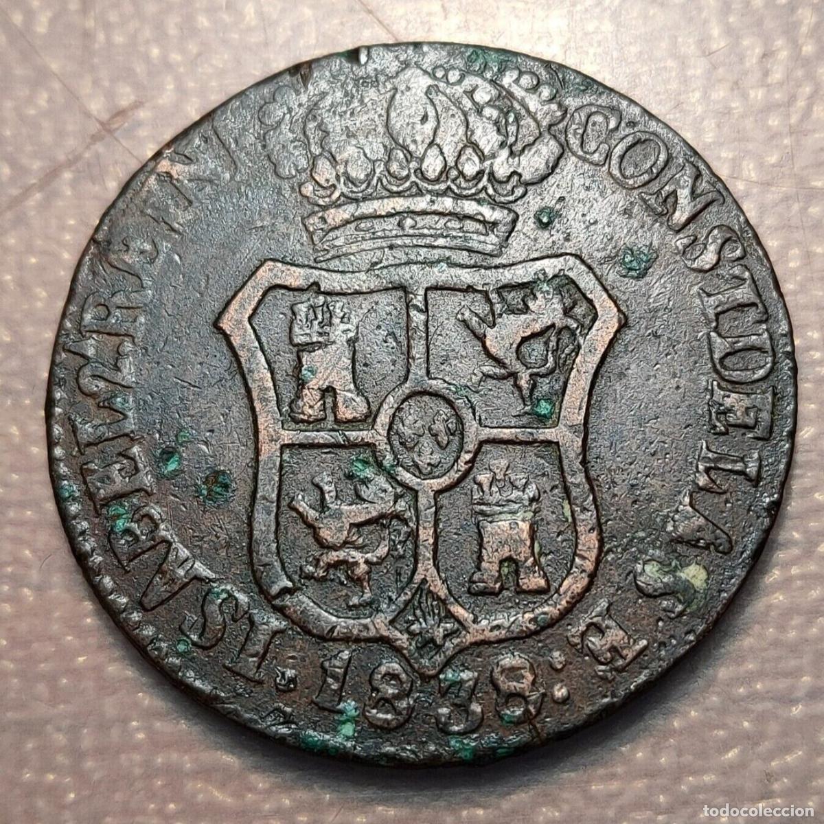 Coins of Spain: ESPA&Ntilde;A BARCELONA ISABEL II 6 CUARTOS 1838