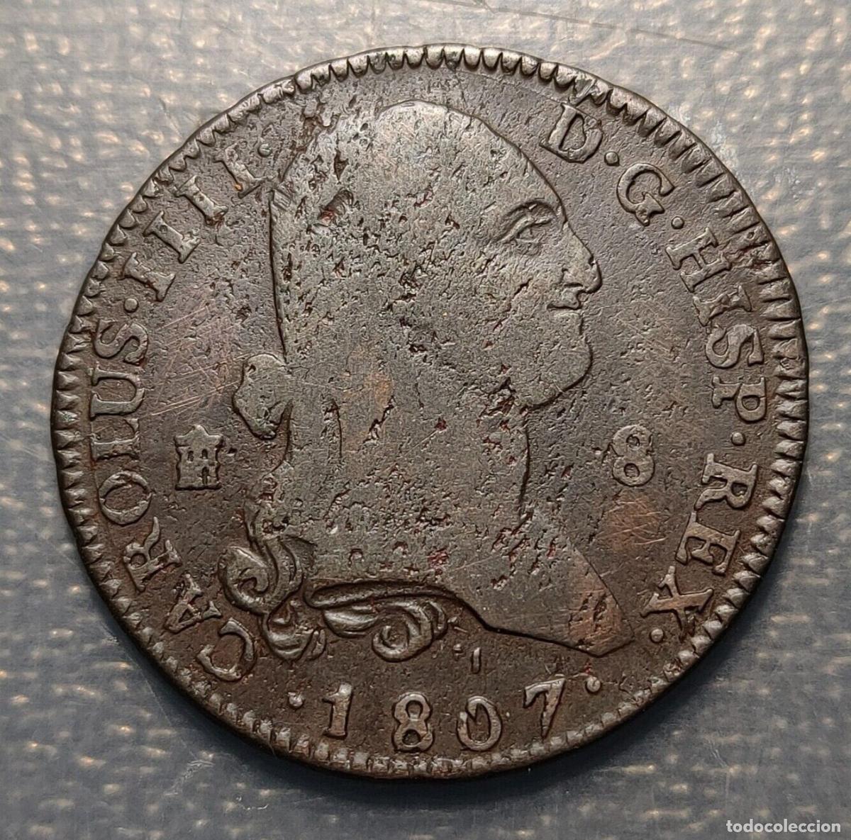 Coins of Spain: ESPA&Ntilde;A CARLOS IV SEGOVIA 8 MARAVEDIS 1807