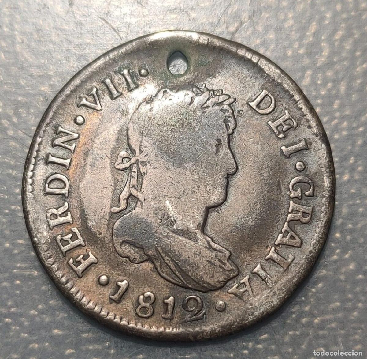 Coins of Spain: CHILE SANTIAGO FERDINAND VII SPANISH COLONIAL 2 REALES 1812 FJ HOLED 6.13g