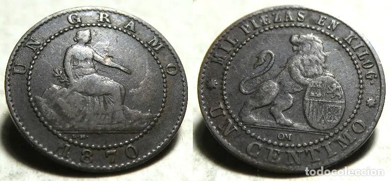 Monedas de Espa&ntilde;a: MONEDA DE 1 CENTIMO DE 1870. GOBIERNO PROVISIONAL - Foto 1
