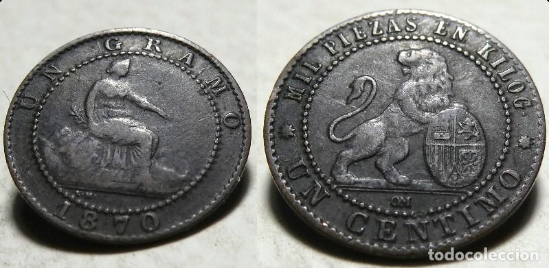 Monedas de Espa&ntilde;a: MONEDA DE 1 CENTIMO DE 1870. GOBIERNO PROVISIONAL - Foto 1