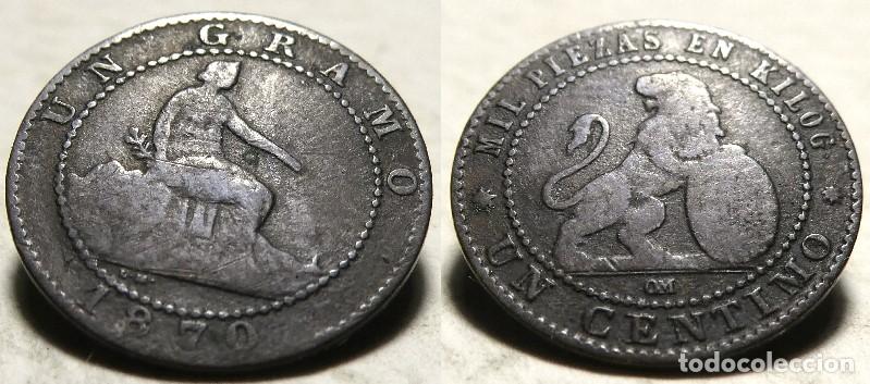 Monedas de Espa&ntilde;a: MONEDA DE 1 CENTIMO DE 1870. GOBIERNO PROVISIONAL - Foto 1