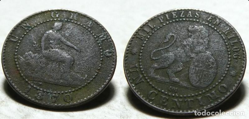Monedas de Espa&ntilde;a: MONEDA DE 1 CENTIMO DE 1870. GOBIERNO PROVISIONAL - Foto 1