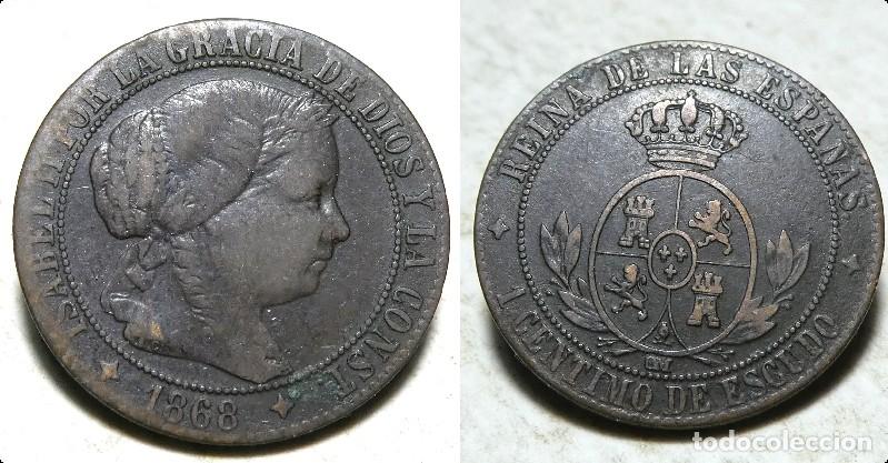 Monedas de Espa&ntilde;a: MONEDA DE ISABEL II 1 CENTIMO DE ESCUDO 1868 CECA JUBIA - Foto 1