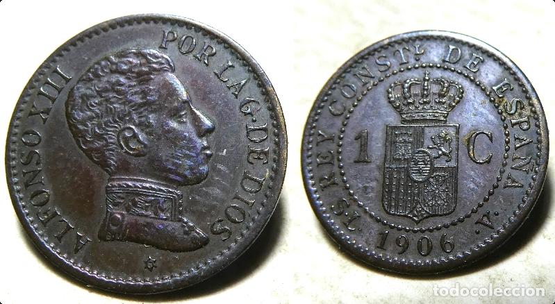 Monedas de Espa&ntilde;a: MONEDA DE ALFONSO XIII 1 CENTIMO DE 1906 * 6 SLV - Foto 1