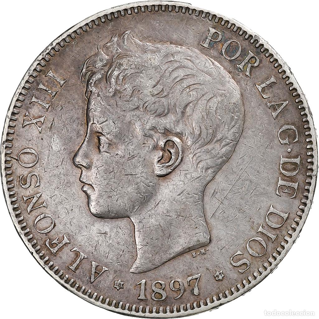 Moedas de Espanha: [#1116570] Moneda, Espa&ntilde;a, Alfonso XIII, 5 Pesetas, 1897, Valencia, EBC, Plata, KM:707