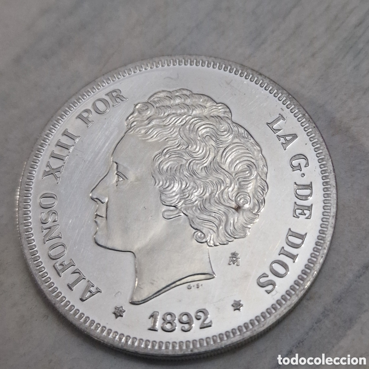 Monedas de Espa&ntilde;a: 5 pesetas 1892 plata 1999 - Foto 3