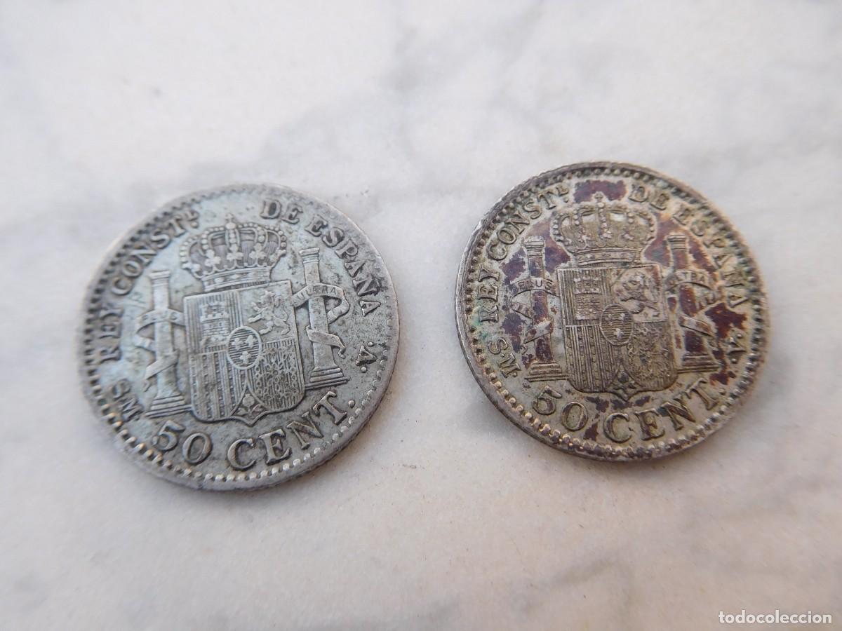 Monedas de Espa&ntilde;a: 2 monedas de 50 c&eacute;ntimos 1904 estrellas 0 4 SMV - Foto 1