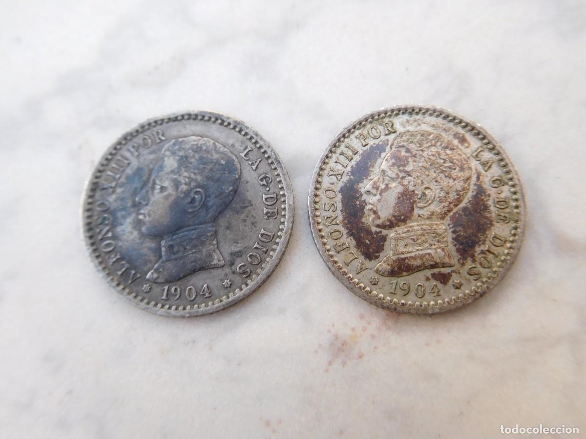 Monedas de Espa&ntilde;a: 2 monedas de 50 c&eacute;ntimos 1904 estrellas 0 4 SMV - Foto 2