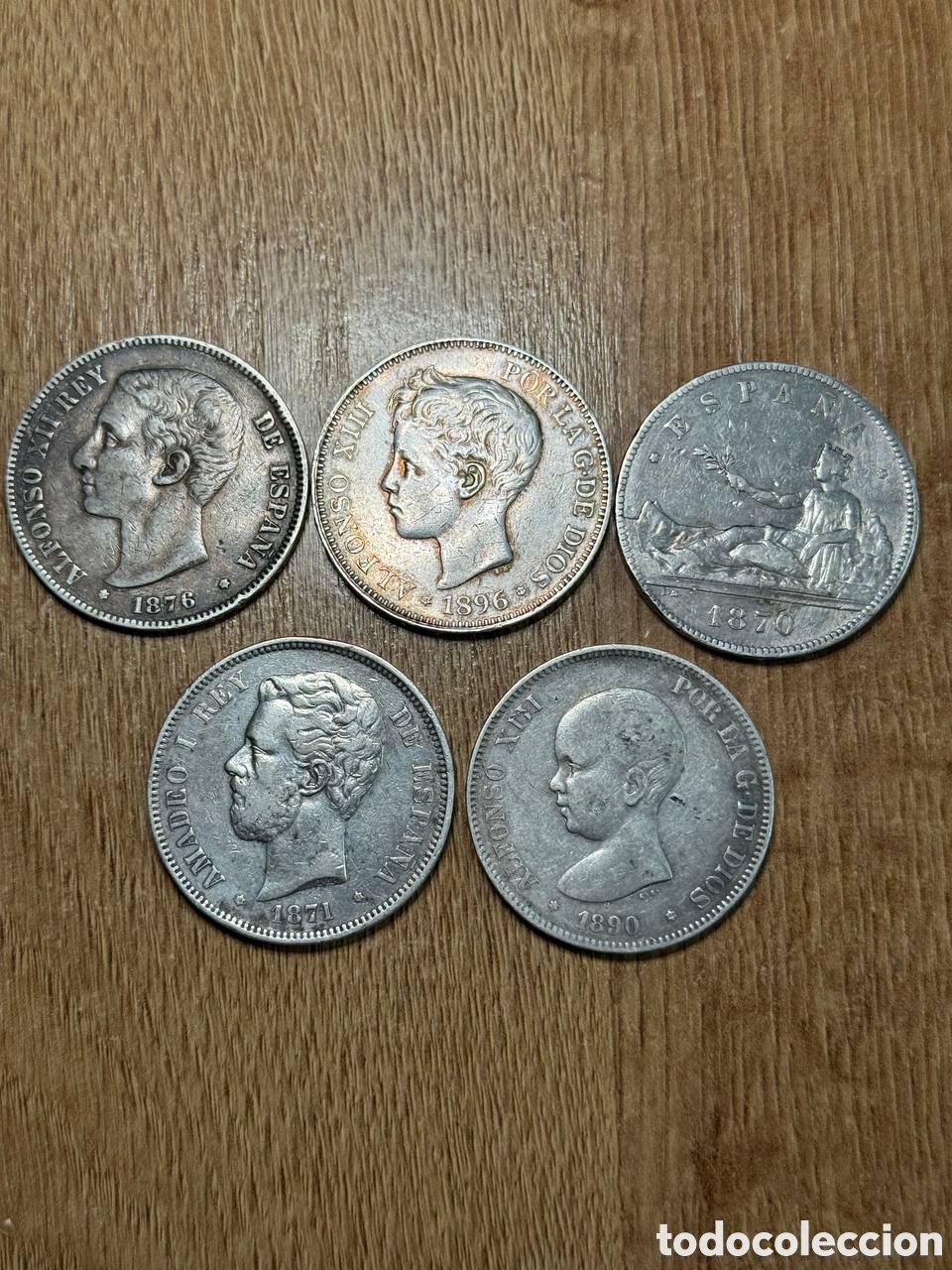 Moedas de Espanha: 5 Monedas de Plata 5 Pesetas 1870-1896 de Espa&ntilde;a