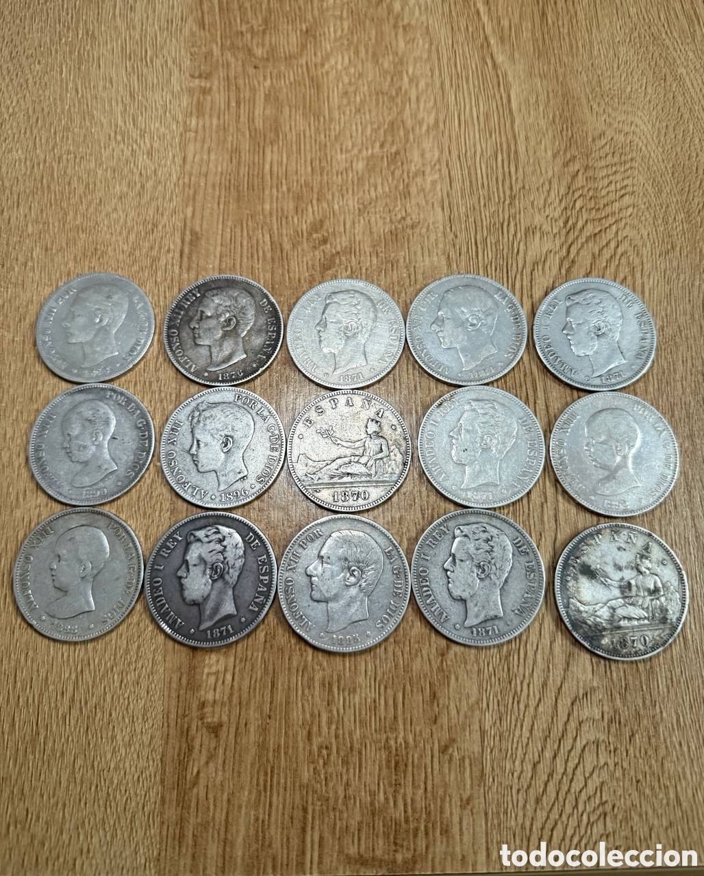 Moedas de Espanha: 15 Monedas de Plata 5 Pesetas 1870-1896 de Espa&ntilde;a