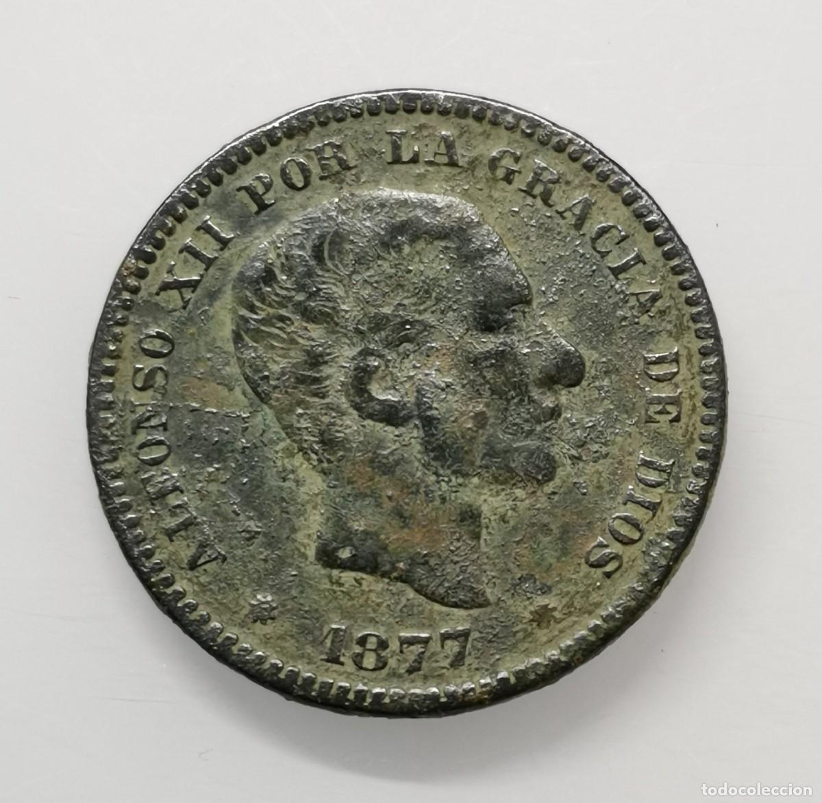 Monedas de Espa&ntilde;a: ALFONSO XII - 5 CENTIMOS - A&Ntilde;O 1877. - Foto 1