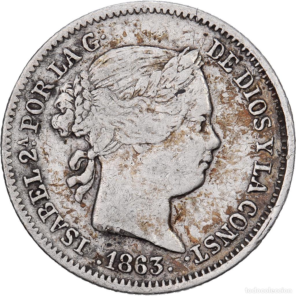 Moedas de Espanha: [#1509747] Espa&ntilde;a, Isabel II, 1 R&eacute;al, 1863, Barcelona, Plata, MBC