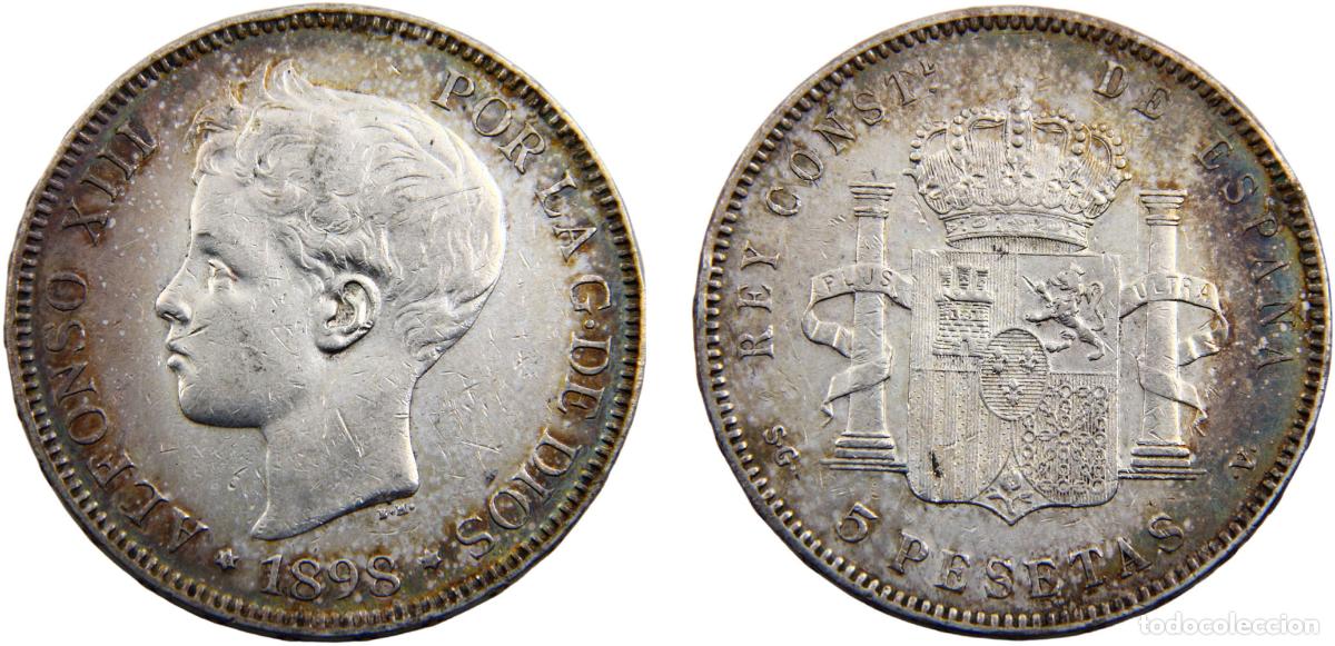 Monete da Spagna: Spain Kingdom Alfonso XIII 1898 *18-98 SGV 5 Pesetas 3rd portrait