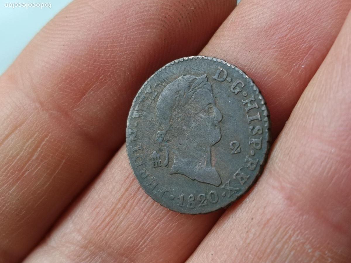 Monedas de Espa&ntilde;a: 2 maravedis de 1820, Fernando VII - Foto 1