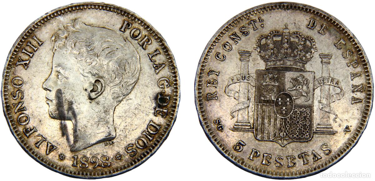 M&uuml;nzen von Spanien: Spain Kingdom Alfonso XIII 1898 *18-98 SGV 5 Pesetas 3rd portrait