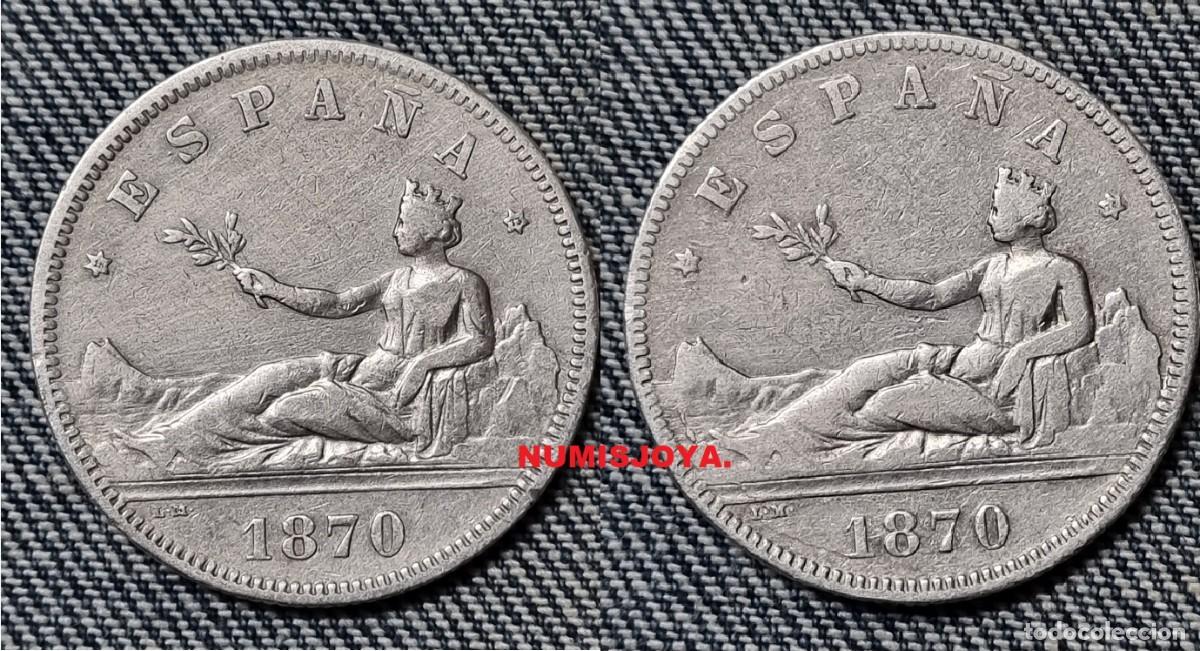 M&uuml;nzen von Spanien: 2 monedas PLATA 2 pesetas a&ntilde;o 1870 en estrellas 1873 y 1874. Peso 45 gr.