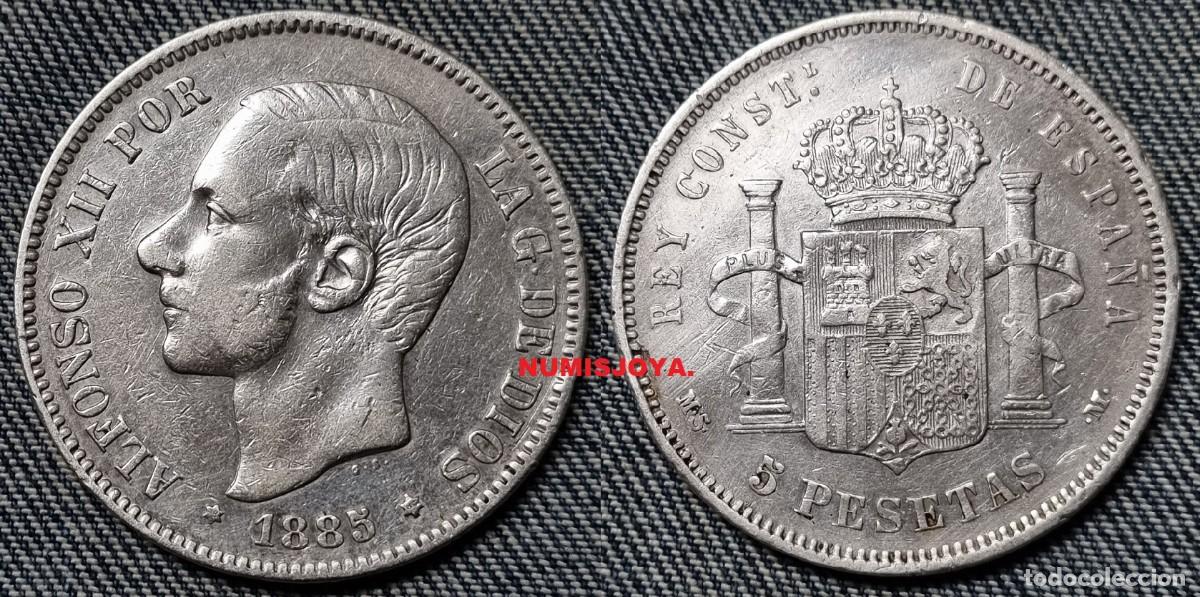 M&uuml;nzen von Spanien: 5 PESETAS plata a&ntilde;o 1885*1885. Peso actual 24,87 gr.