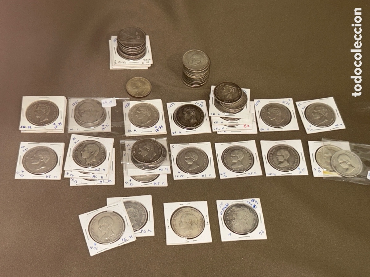 M&uuml;nzen von Spanien: GRAN LOTE DE 63 MONEDAS DE PLATA, 5 PTAS, 100 PTAS Y 2000 PTAS **LEER DESCRIPCI&Oacute;N**