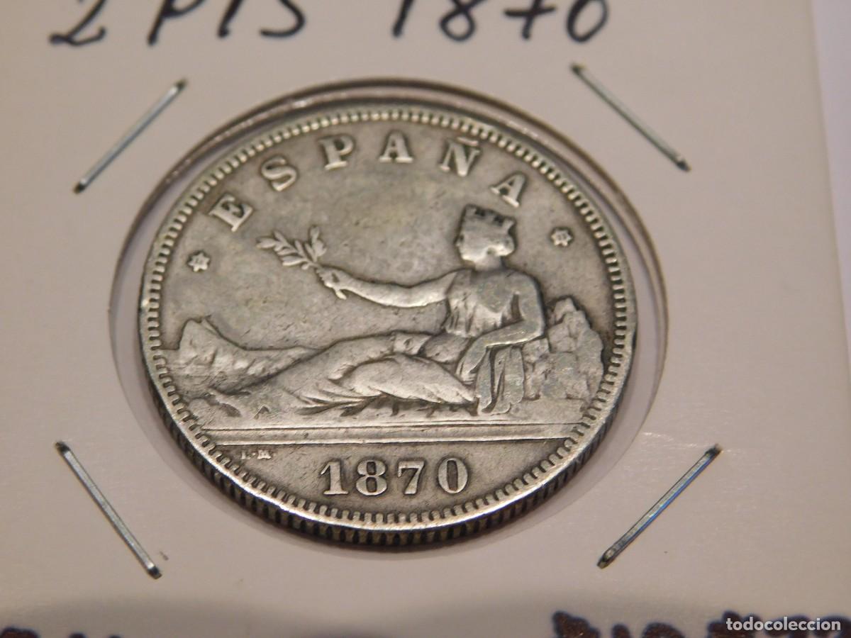 Coins of Spain: MONEDA DE 2 PESETAS DE PLATA GOBIERNO PROVISIONAL, AÑO 1870, ESTRELLAS *18 - *73