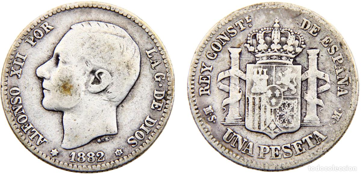 M&uuml;nzen von Spanien: Spain Kingdom Alfonso XII 1882 *18-82 MSM 1 Peseta 3rd portrait