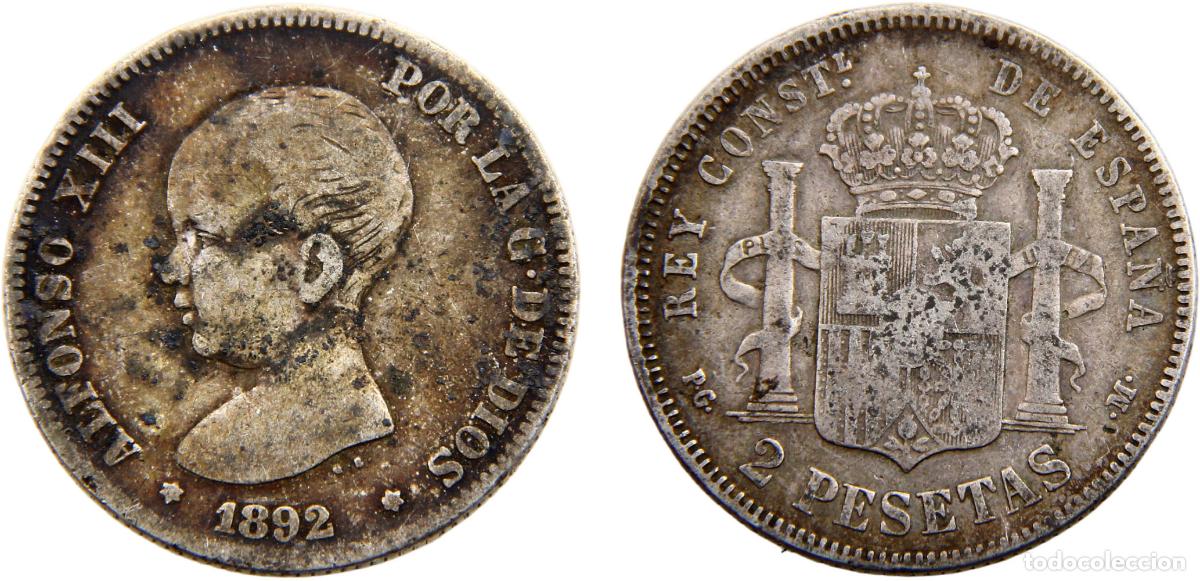 M&uuml;nzen von Spanien: Spain Kingdom Alfonso XIII 1892 *18-92 PGM 2 Pesetas 1st portrait