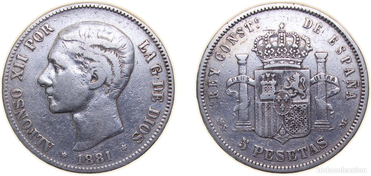 M&uuml;nzen von Spanien: Spain Kingdom 1881 *18-81 MSM 5 Pesetas - Alfonso XII (2nd portrait) Silver (.900) Madrid Mint (699