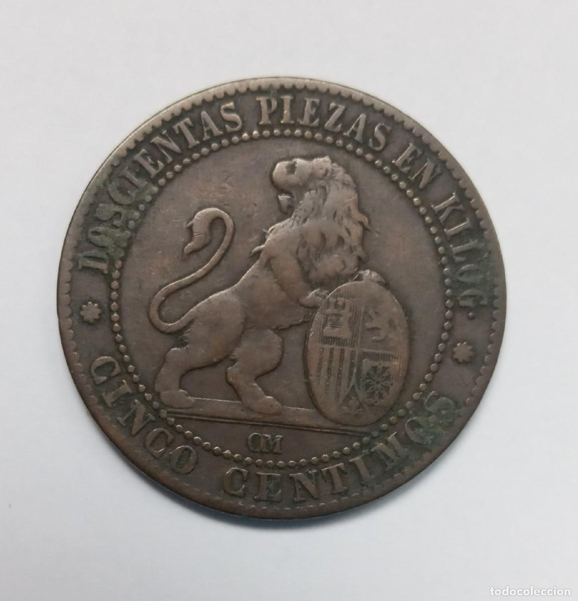 Monedas de Espa&ntilde;a: Moneda de 5 c&eacute;ntimos 1870 - Foto 2