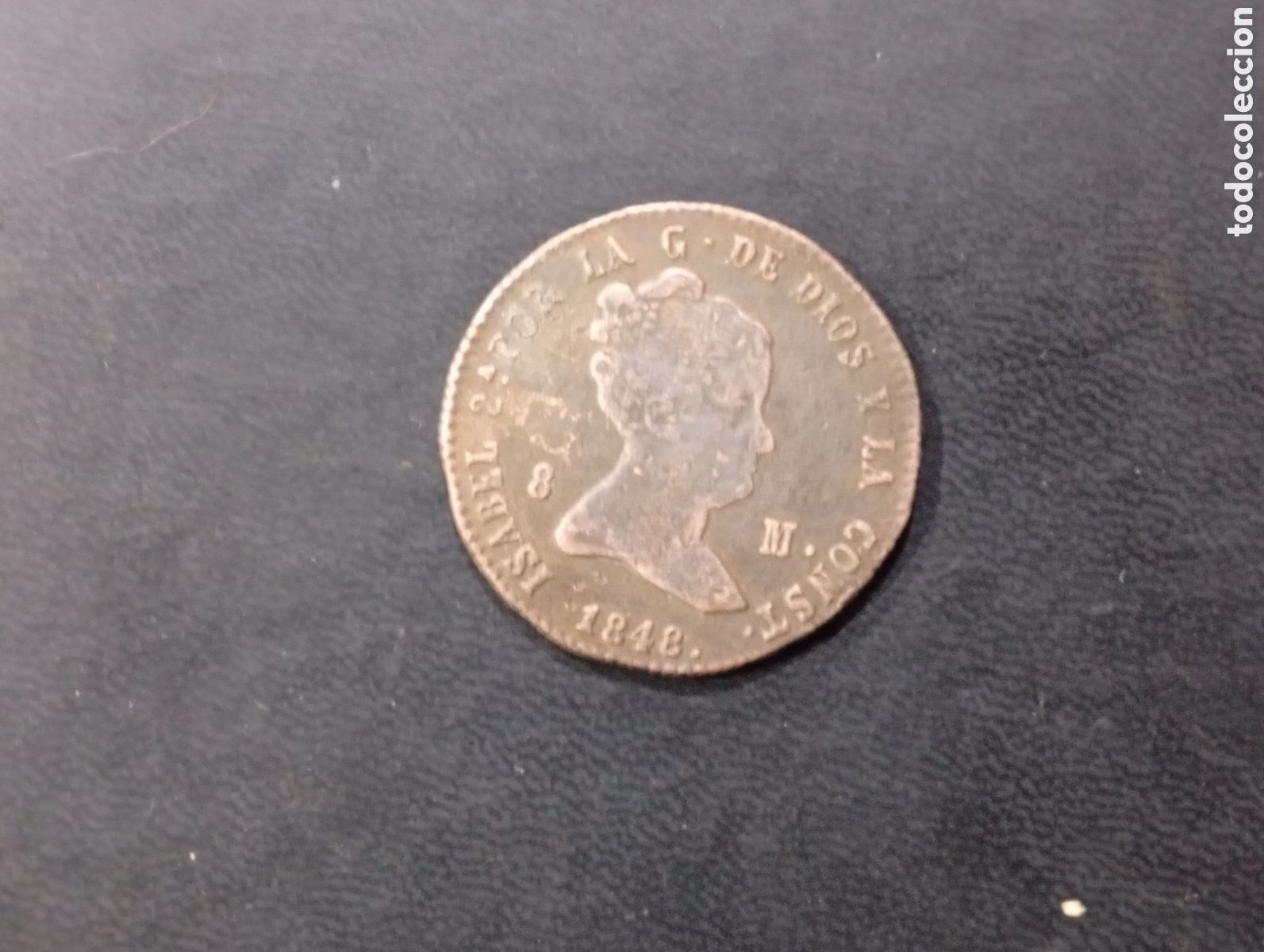 Monedas de Espa&ntilde;a: Moneda de 8 maravedis 1848 Isabel II impecable - Foto 1