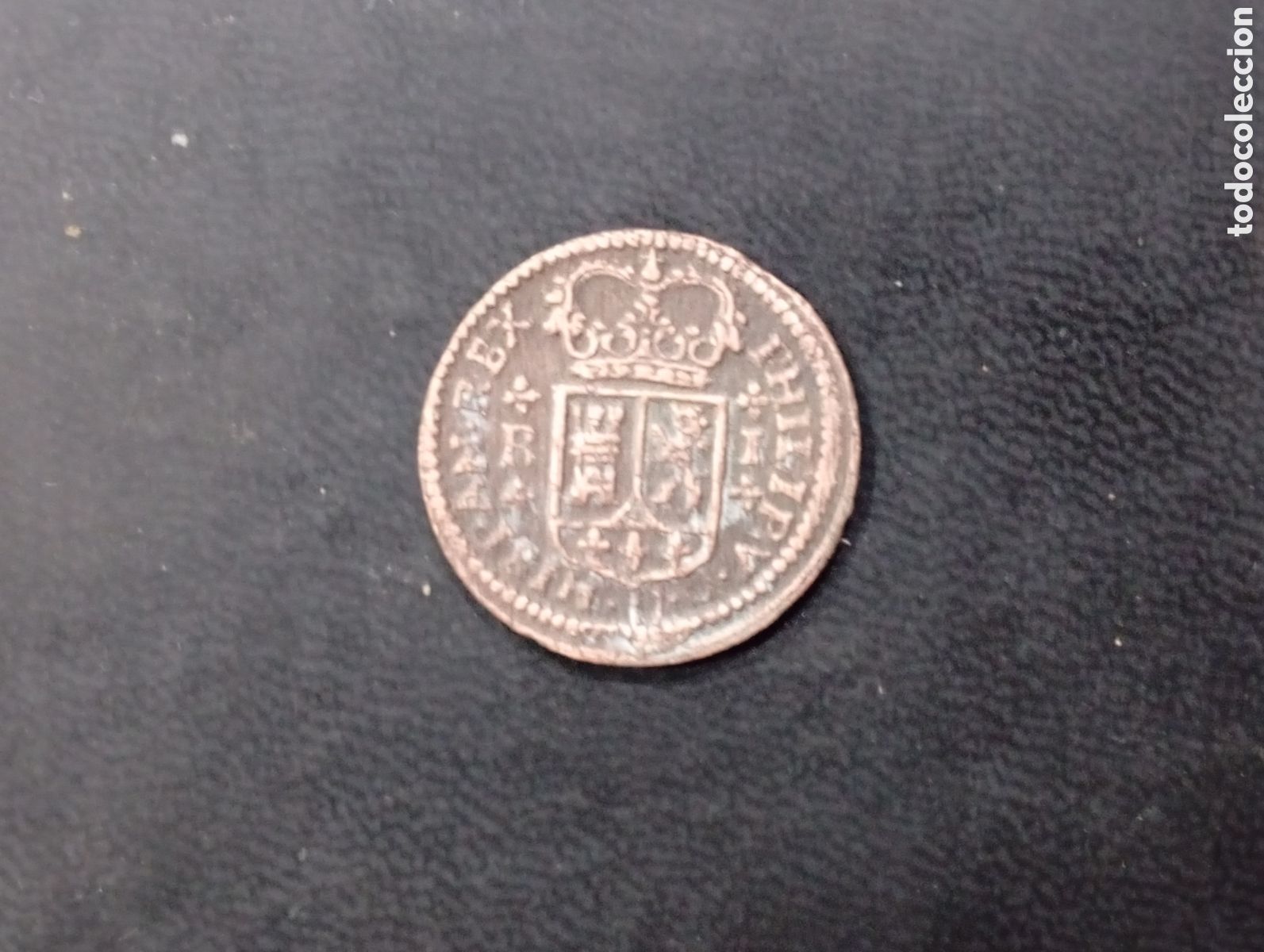 Monedas de Espa&ntilde;a: Moneda de 1 maravedi 1718 Barcelona Felipe V