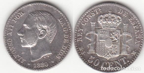 Monedas de Espa&ntilde;a: ESPA&Ntilde;A - 50 CENTIMOS DE PLATA DEL A&Ntilde;O 1880 *80 - Foto 1